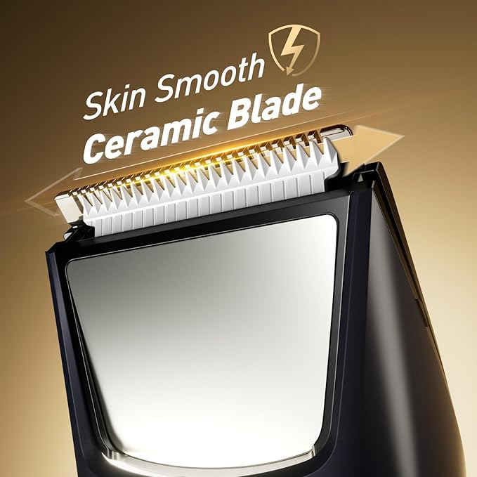 Body Hair Trimmer for Men: Pubic Hair Trimmer with Mirror & LED Light - Electric Ball Shavers with Ceramic Blades & Travel Lock - Body Groomer IPX7 Waterproof Wet/Dry Use for Groin/Legs/Chest