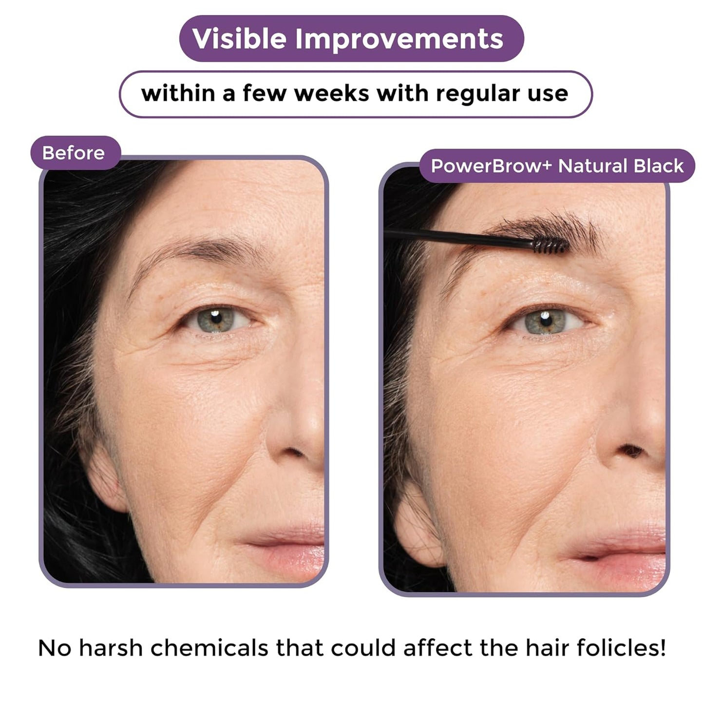 PowerBrow+ Tinted Eyebrow Gel For Older Women - Defines, Fills, Thickens Brows - 2-in-1 Formula - Natural Color, Quick Fixing, Long-Lasting - Hypoallergenic Medium Brown (Mocha)