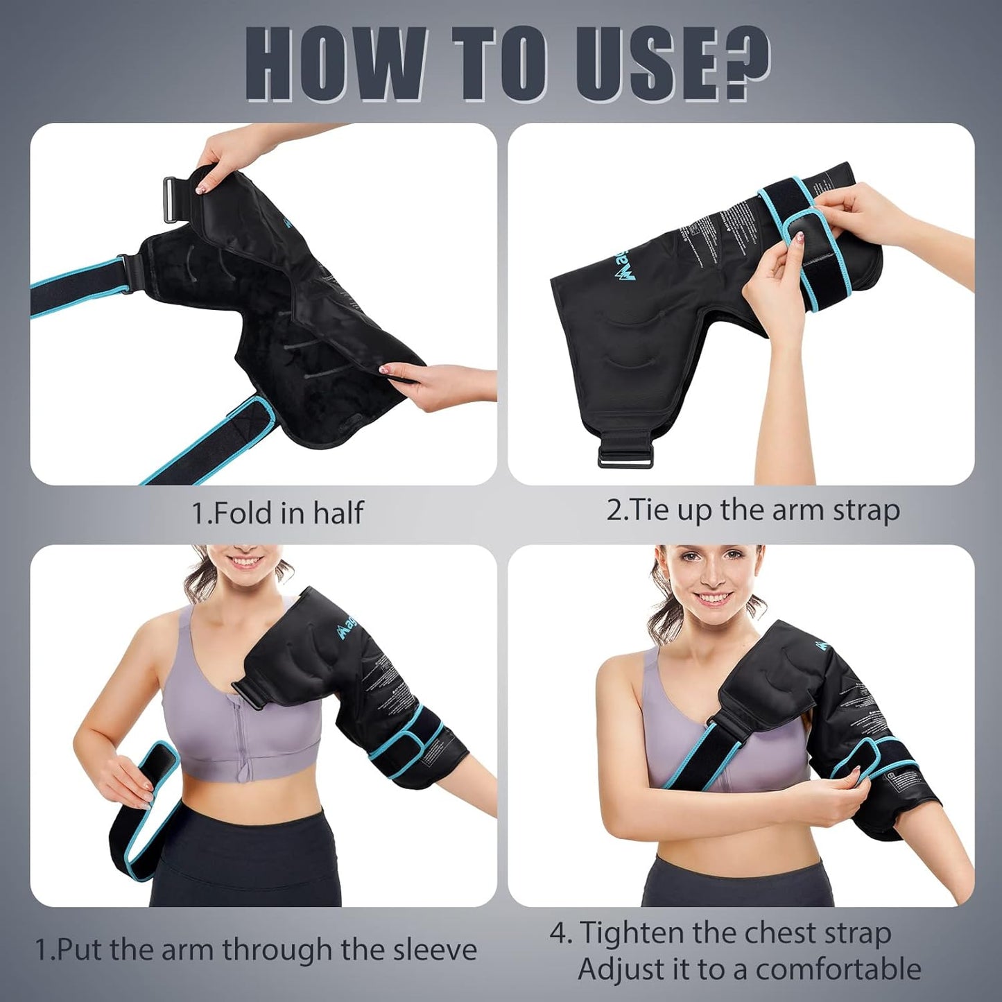Shoulder Ice Packs for Injuries Reusable, Heat or Cold Therapy Compression Wrap Flexible Ice Gel Pack for Left Right Shoulder Injuries, Surgery, Rotator Cuff Injuries, Black