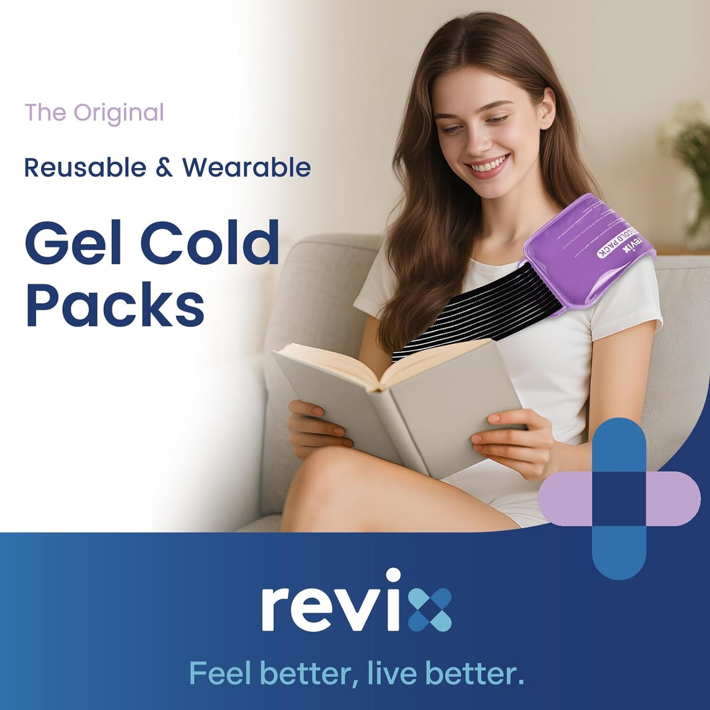 REVIX Ice Packs for Injuries Reusable, 2 Packs Hot & Cold Gel Ice Packs with PVC Cooling Design & Adjustable Strap, Flexible Therapy on Joints, Muscles, Shoulder, Back and Knee (10" x 5" Purple)