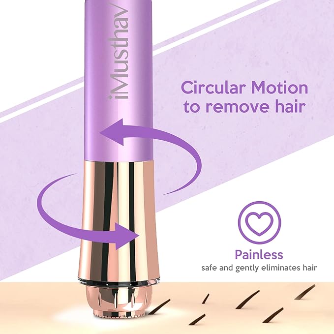 Mini Portable Facial Hair, Lips and Chin Remover Trimmer for Women, Facial Painless Epilator Pen, 18K Gold-Plated 13mm Hypoallergenic Rotary Head. 360° LED Light for Instant and Painless Hair Remover