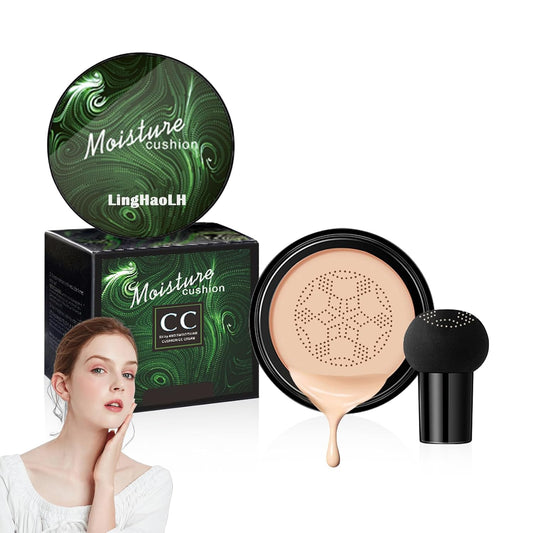 Air Cushion CC Cream Mushroom Head Foundation,Full Coverage Liquid Makeup Foundation,Oil Control Long Lasting Moisturizing BB Cream Foundation Makeup,Matte Concealer for All Skin Types(Ivory)