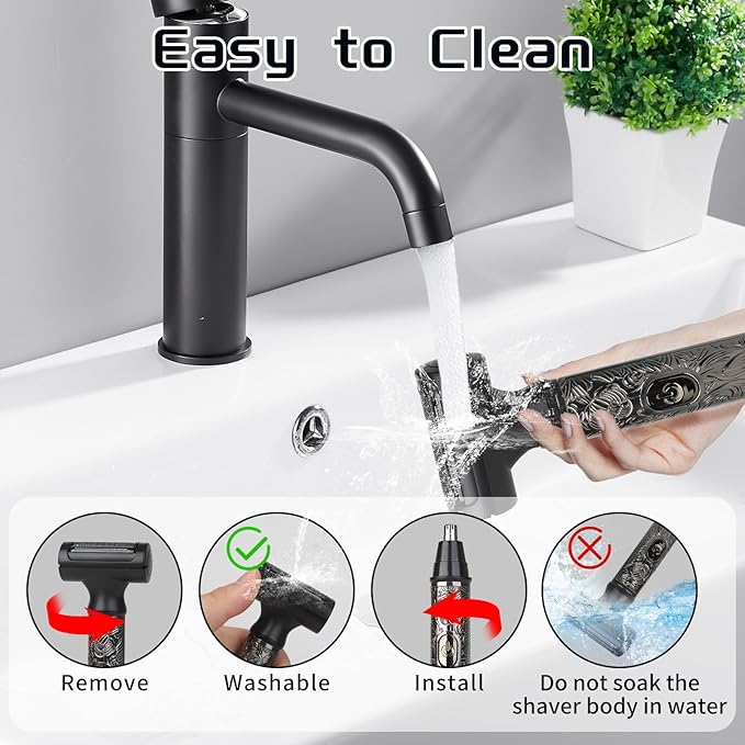 Electric Shaver for Men & Women, 2025 Wet Dry Cordless Razor with LED Display, Rechargeable Hair Remover with 4 Grooming Heads for Face, Body, Bikini, Nose, Legs and Eyebrows (Black)