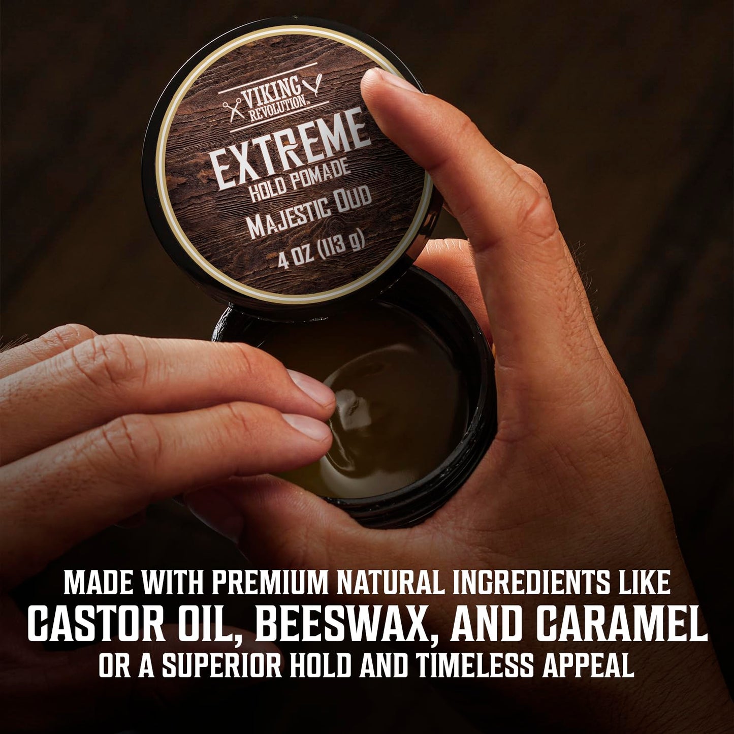 Viking Revolution Majestic Oud Hair Pomade for Men - Extreme Hold Hair Gel for Men Water Based - Mens Pomade Extra Firm Mens Hair Pomade Strong Hold - High Shine Mens Hair Cream (4oz)