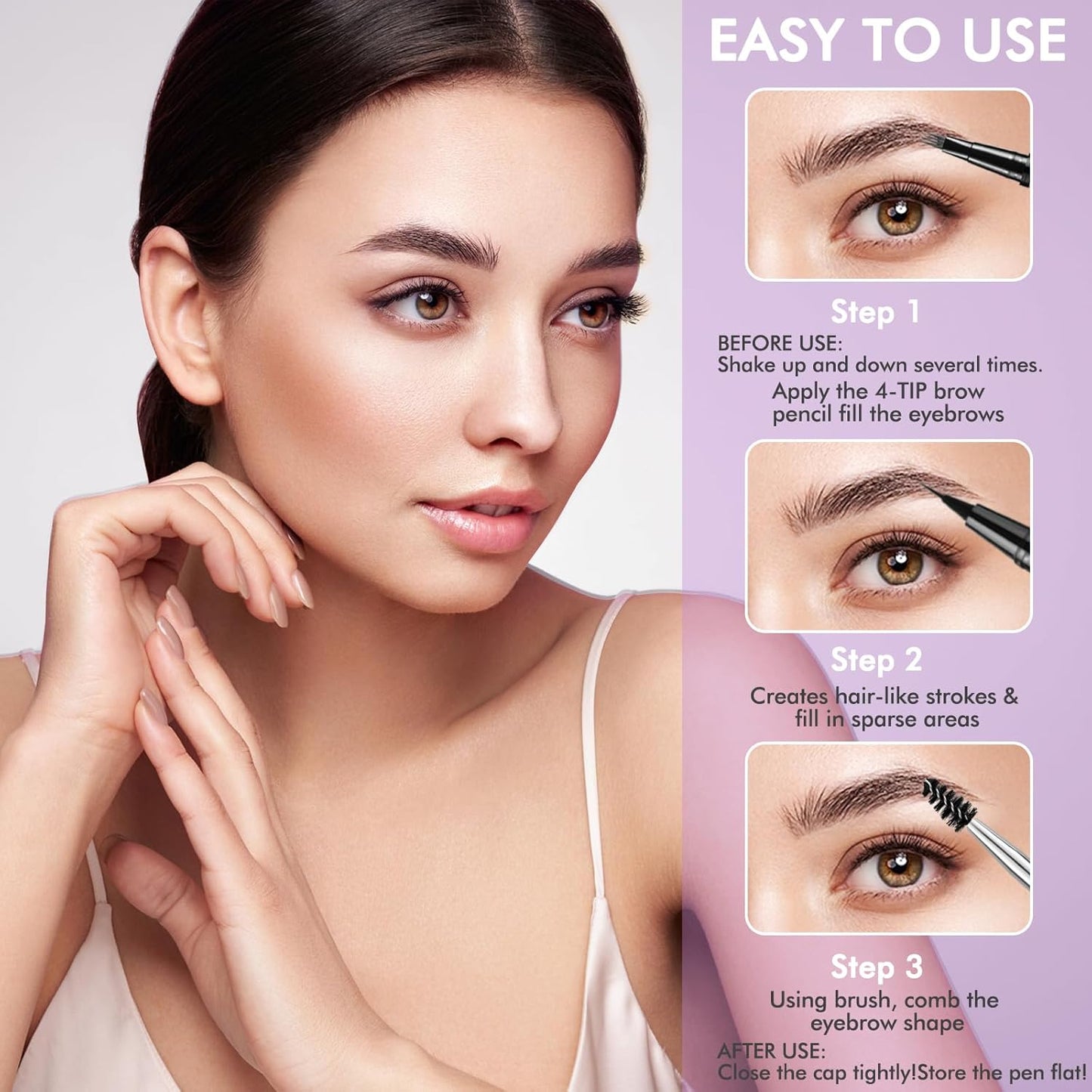 LAVONE Eyebrow Pencil, 2-In-1 Waterproof Eyebrow Pen, with 3 Tip Microblading Eyebrow Pen and Ultra-Precise Brow Pencil, Dual-ended Eyebrow Brush, for Eyebrow Makeup - Black