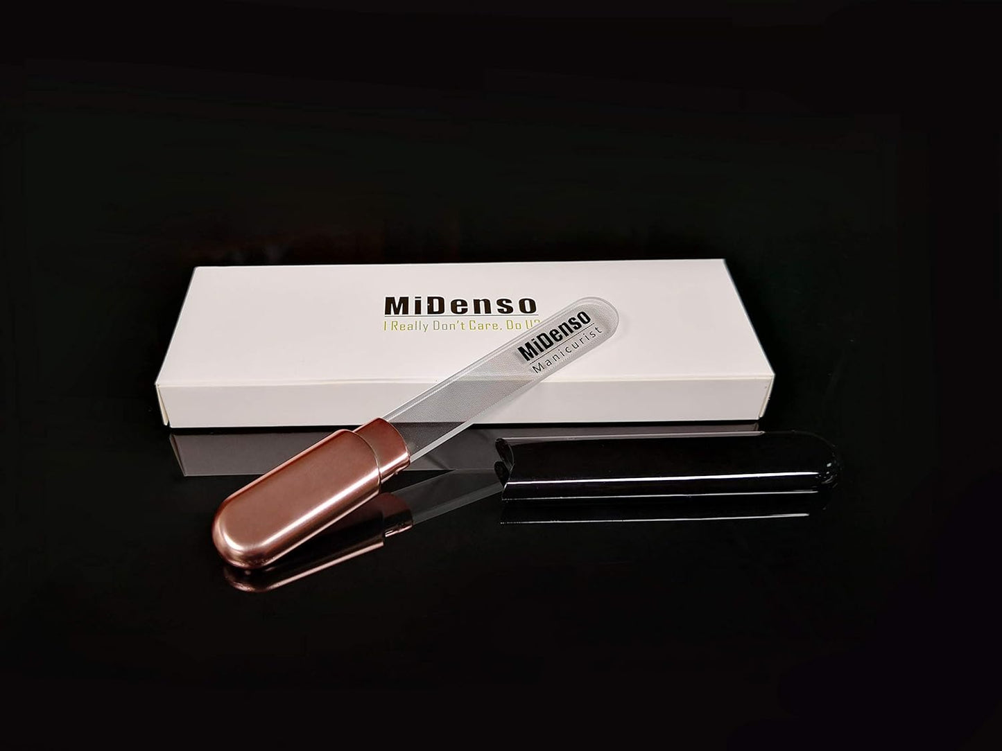 Premium Glass Nail File with Case, Crystal Diamond Salon Best Beauty Nail Buffer for Natural and Acrylic Nails Christmas Gift for Woman and Man,Black Gold