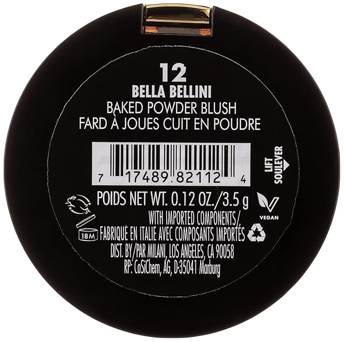 Milani Baked Blush - Bella Bellini (0.12 Ounce) Vegan, Cruelty-Free Powder Blush - Shape, Contour & Highlight Face for a Shimmery or Matte Finish