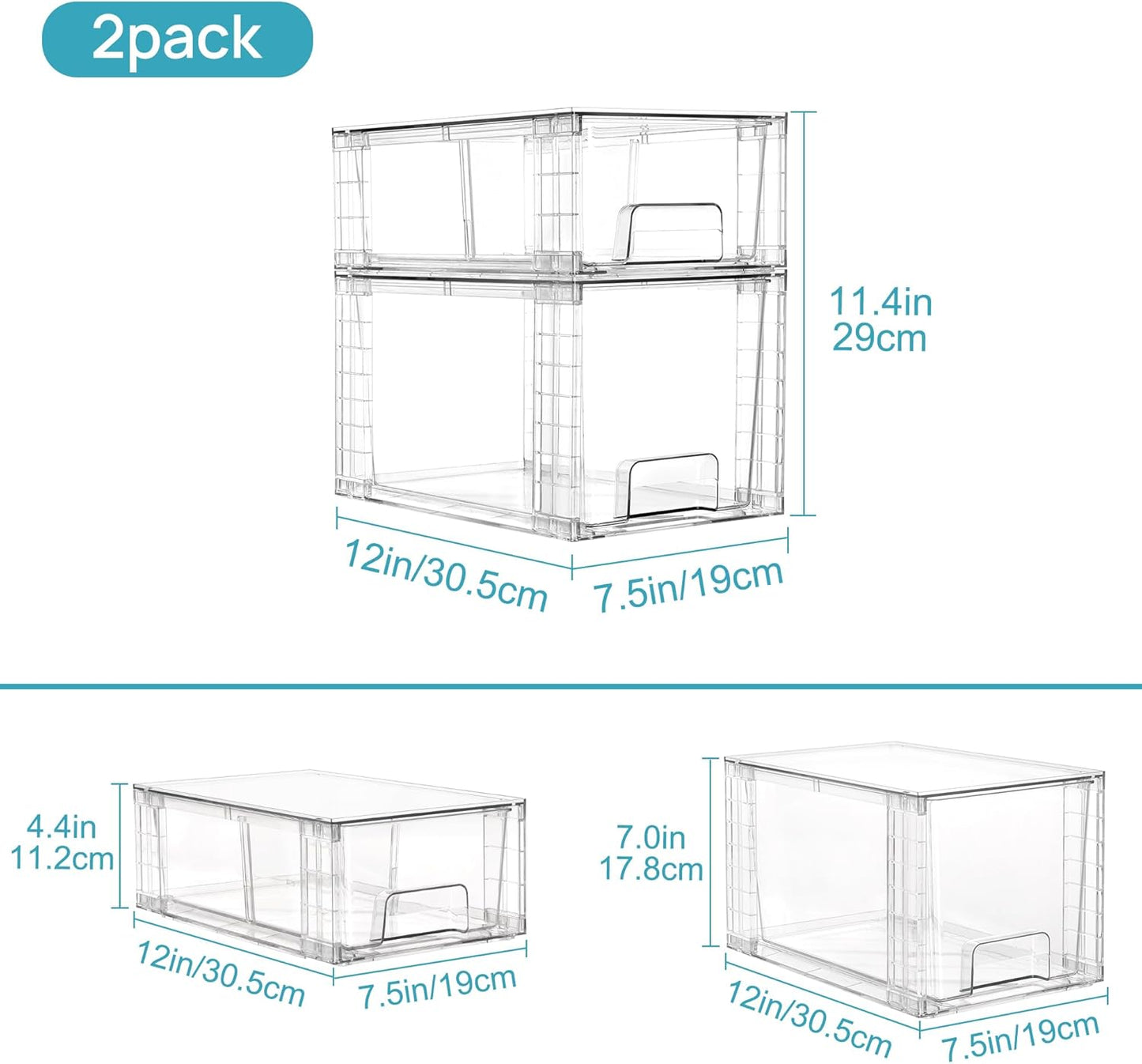Vtopmart 6 Pack Clear Stackable Storage Drawers,Easy to Assemble Bathroom Organizers and Storage with handles,Plastic Drawers for Kitchen Pantry,Cabinet,Under Sink Organization
