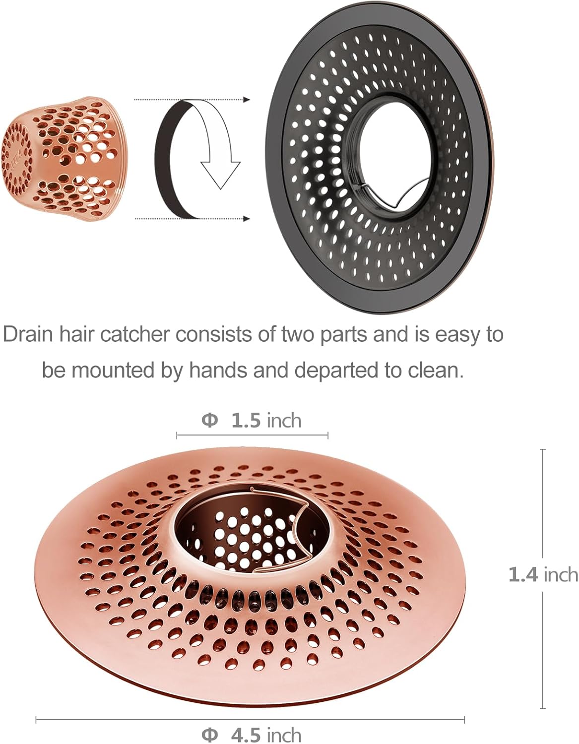 LEKEYE Shower Drain Hair Catcher/Bathroom Drain Cover/Bathtub Drain Strainer/Shower Stall Drain Protector(Red Copper)