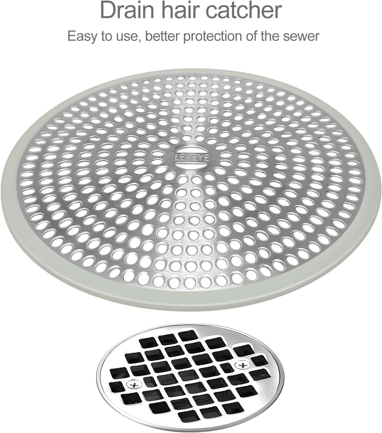 LEKEYE Shower Drain Hair Catcher | Strainer | Shower Stall Drain Cover | Bathroom Drain Protector Stainless Steel and Silicone(Light Gray)