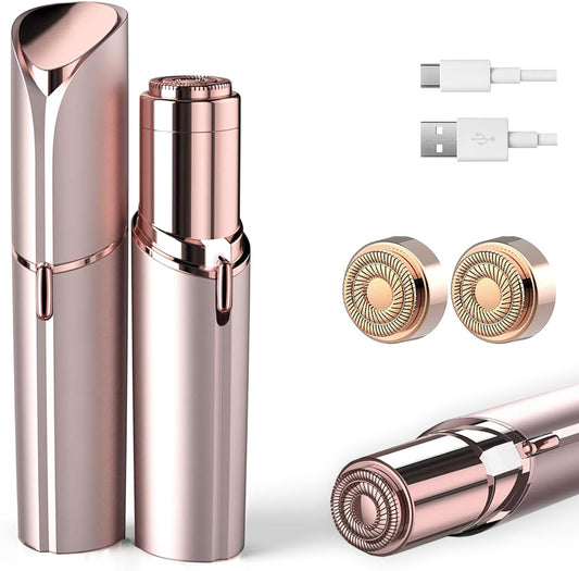 Facial Hair Removal for Women, Painless Hair Remover Device Lady Face Electric Razor for Lip, Chin,arms with USB Rechargeable Included 2 pc Replacement Heads