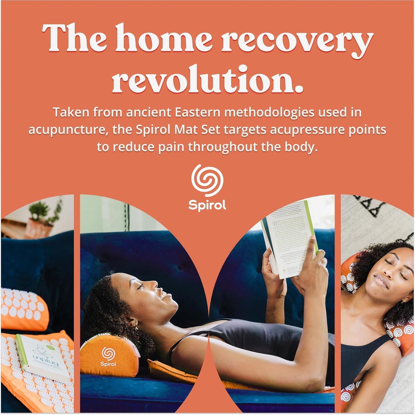 Spirol Acupressure Mat and Pillow Set for Back, Neck and Shoulder Pain Relief, with Flexible Acupressure Spikes, Includes Carry Bag (Orange)