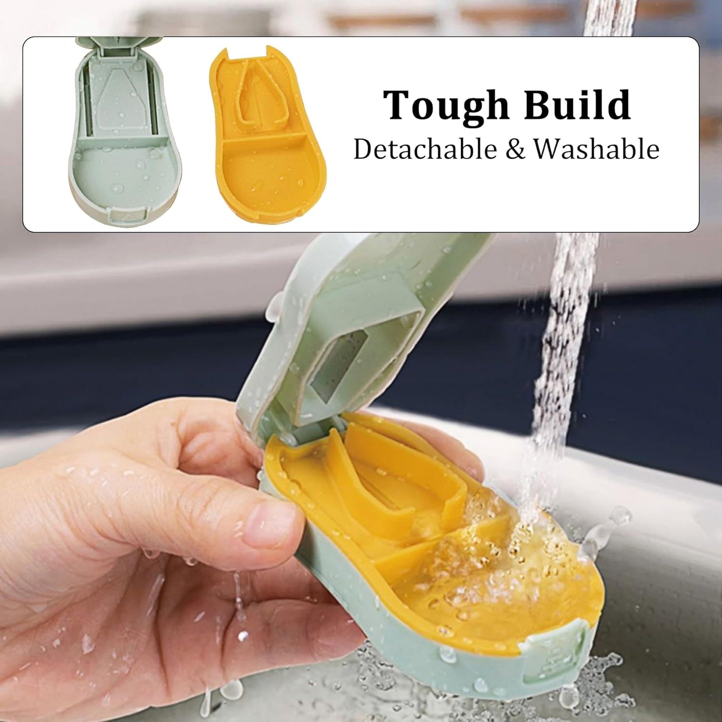 Pill Cutter Splitter for Small and Tiny Pills - Professional Pill Cutter for Small or Large Pills | Wrap-Around Blade Guard | Detachable Nonslip V-Shaped Pad | Easy Open | Back Storage, Cyan (Green)