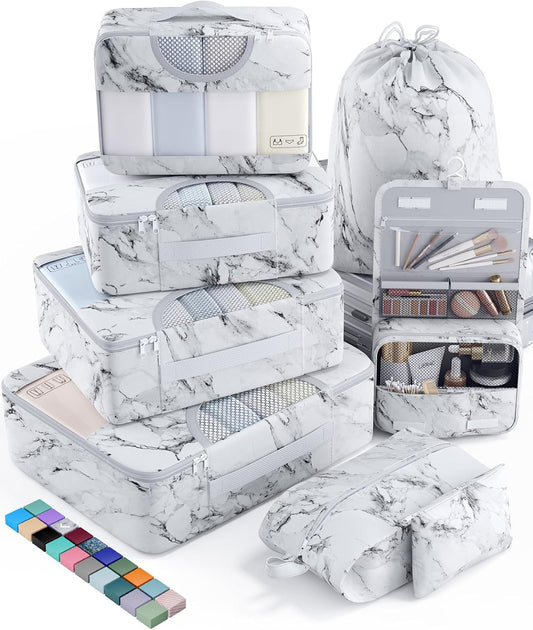 Veken 8 Set Packing Cubes for Travel Essentials, Suitcase Organizer Bags in 4 Sizes, Carry-On Luggage Accessories with Large Laundry & Hanging Toiletry Bag, Must-Have for Airplane, Road Trip & Camping