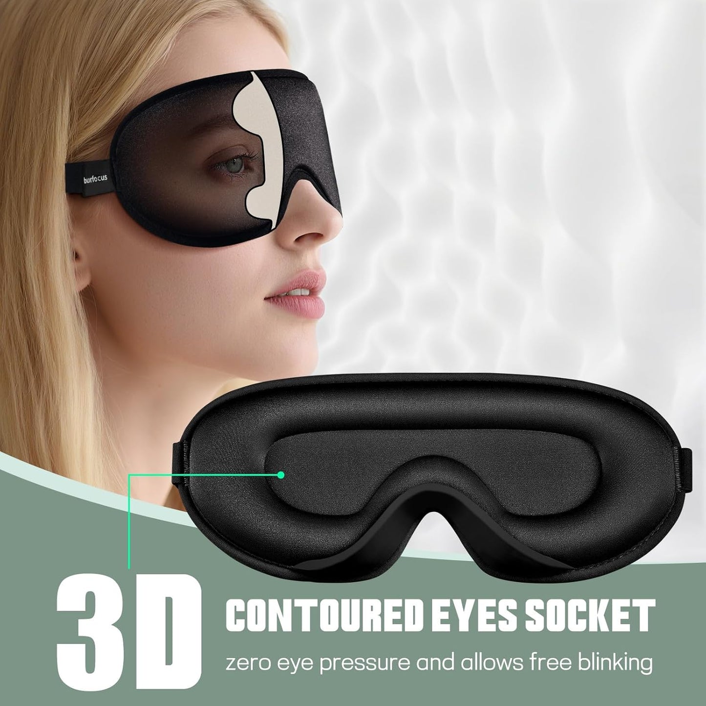 Sleep Mask for Side Sleeper Men Women | Zero Eye Pressure 3D, Light Blocking Design, Soft Breathable Eye Shade Cover for Travel, Black