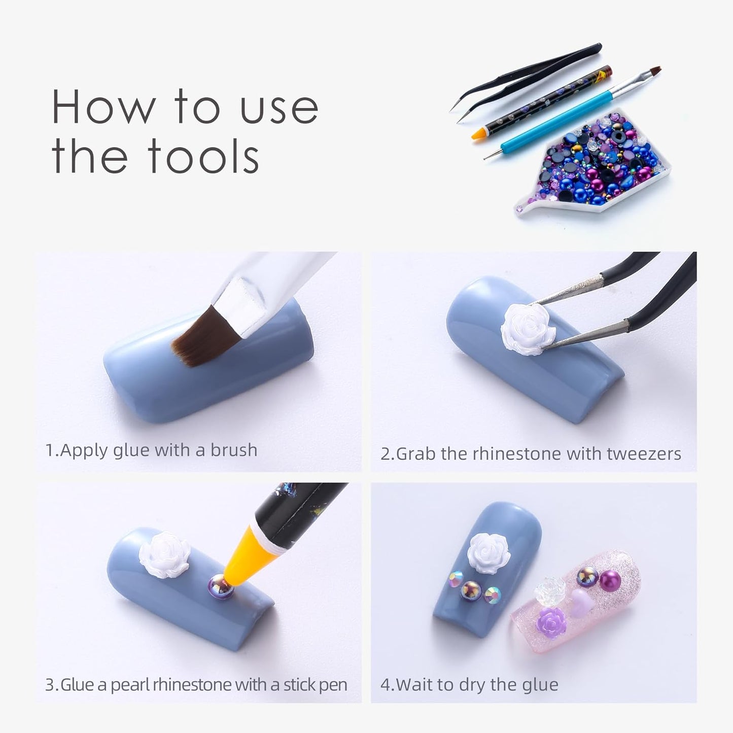 160g Dark Blue Flat Back Pearls Rhinestones for Crafts Mixed Size 3mm-10mm AB Color Round Half Pearls Flatback Pearl Beads and Resin Rhinestones Set for Face Art