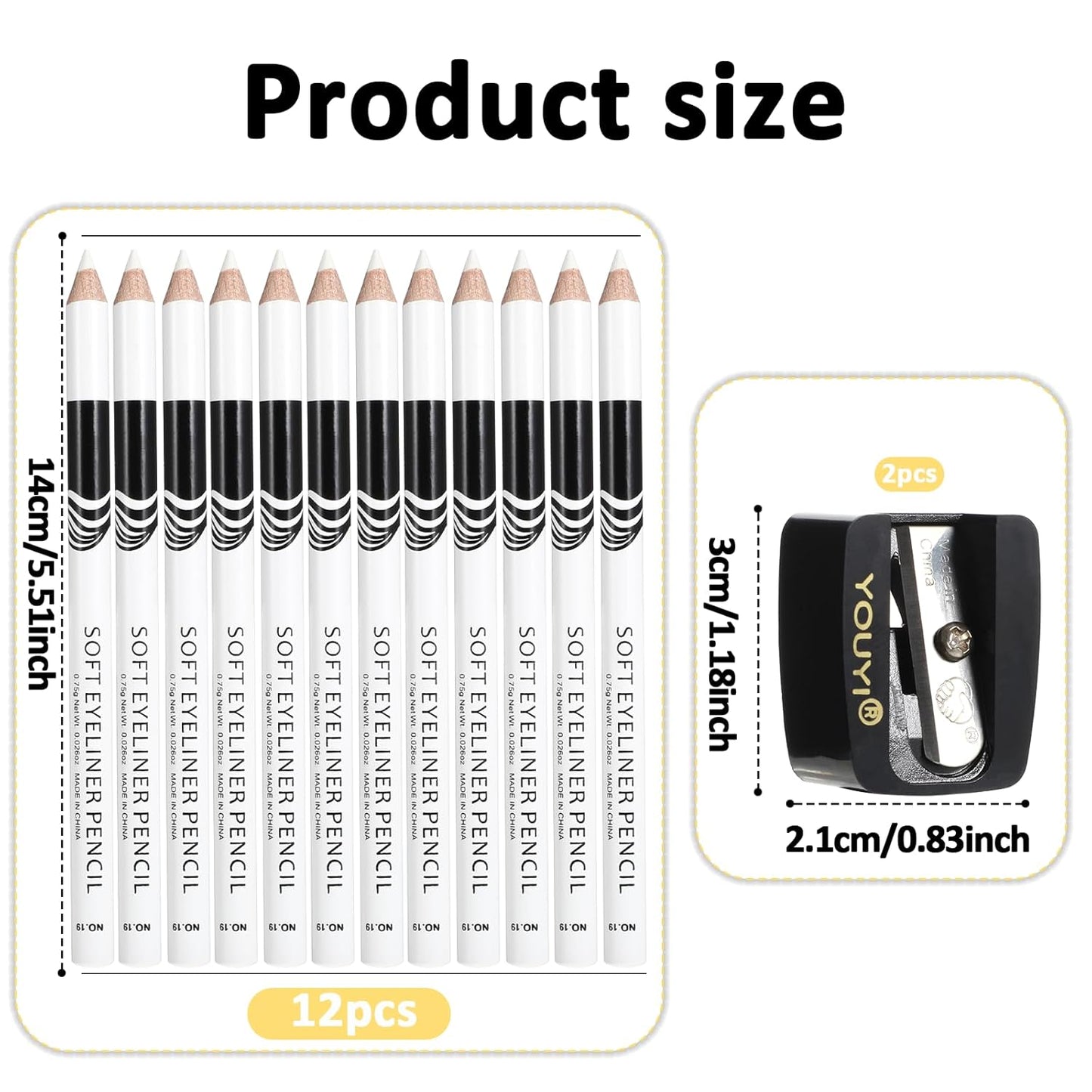 12PCS Barber Pencil Set with Sharpener, Smudge-proof Beard Shaping Guide Pen, Hairline Pencils, Suitable for Men and Women (White)