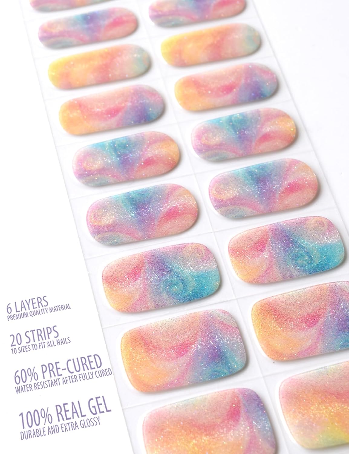 Semi Cured Gel Nail Strips, 20 pcs Nail Wraps, Glaze Stickers, Salon Quality French Manicure, Full Decal Gel Polish Strips, Long Lasting SCG, Easy on, UV Required (Starburst)