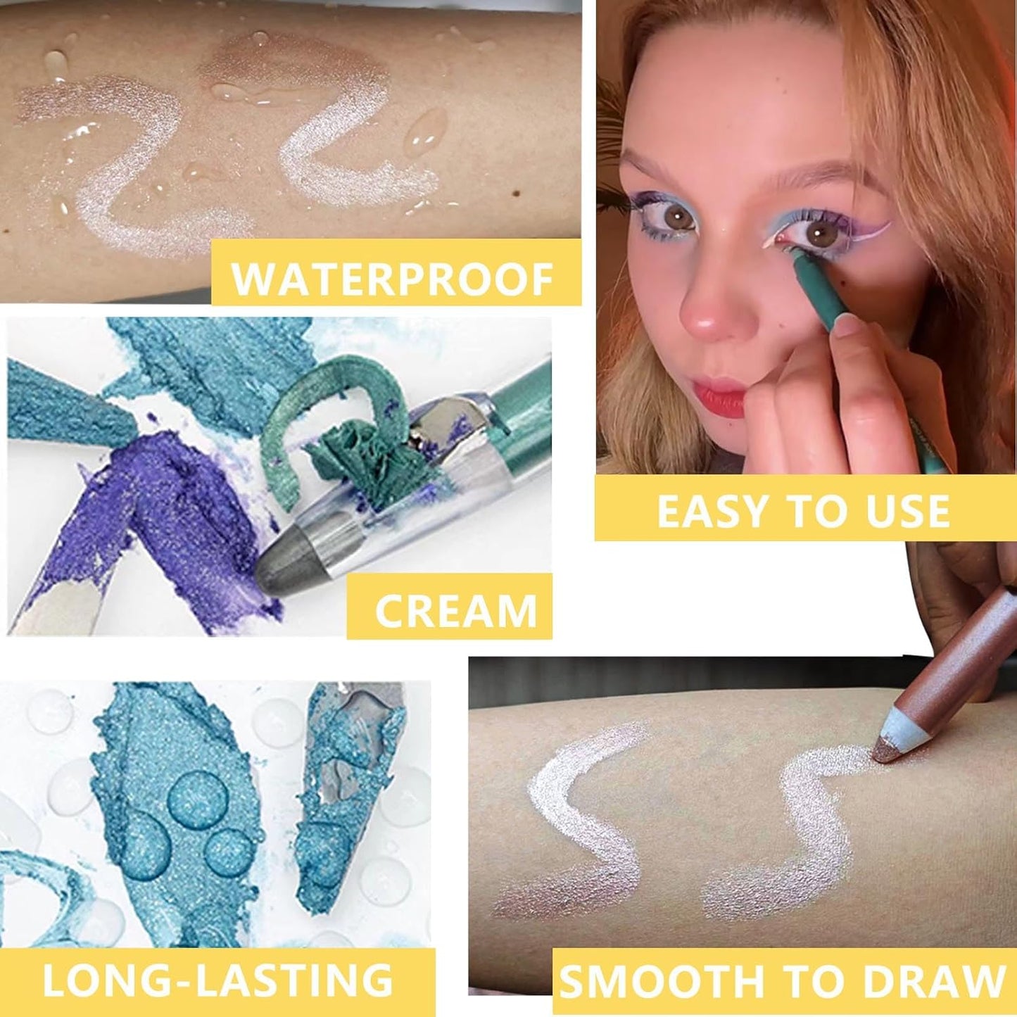 Green Eyeshadow Stick, Highlighter Eye Liner,Eye Brightener Stick, Shimmer Creamy eyeshadow, Waterproof Eyeshadow Pencil Long Lasting Eye Shadow Makeup. #2 green shimmer