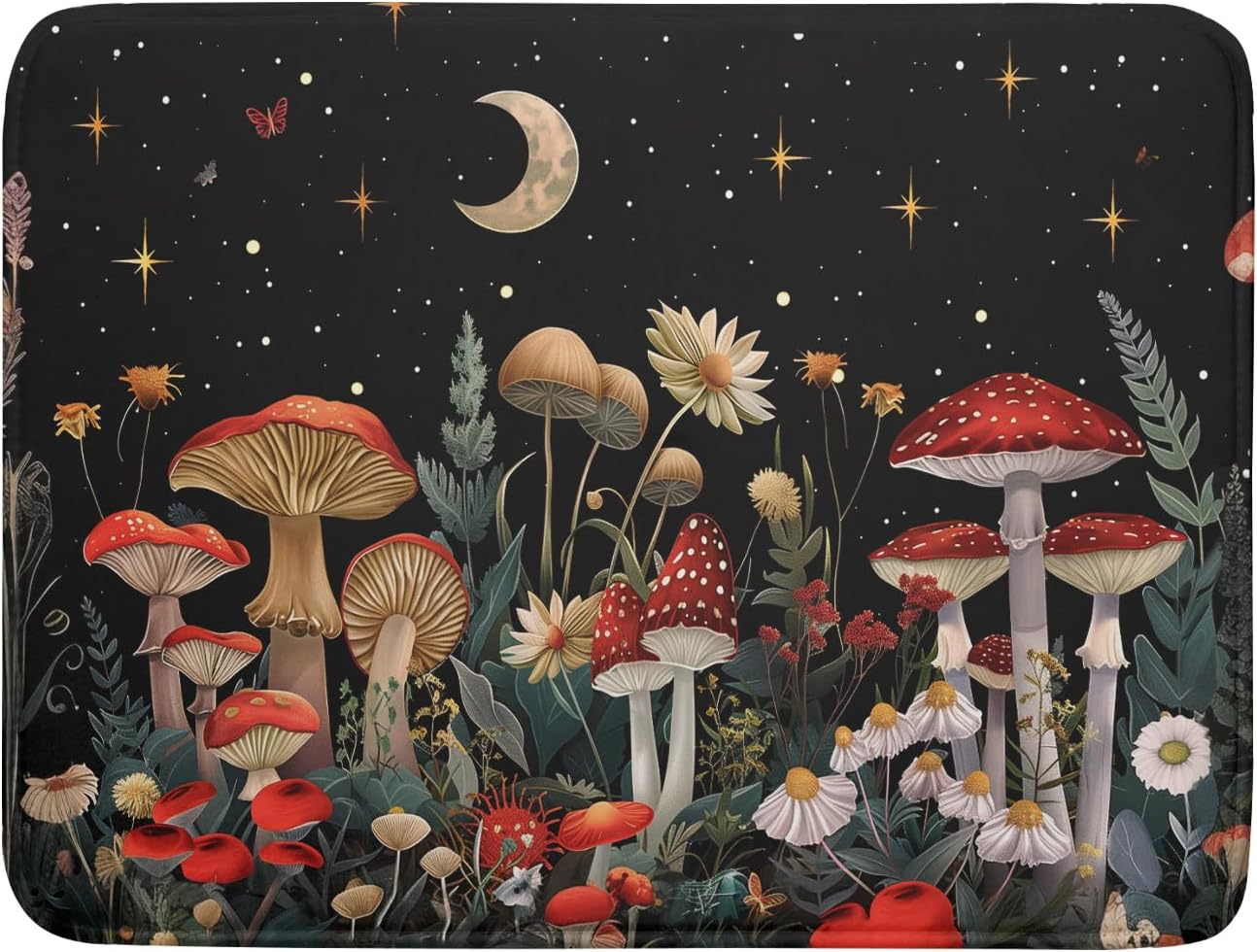 Black Mushroom Dish Drying Mat for Kitchen Counter Leaves Botanical Microfiber Dish Rack Mat Drainer Pad Washable Absorbent Dry Mat 18×24 Inch