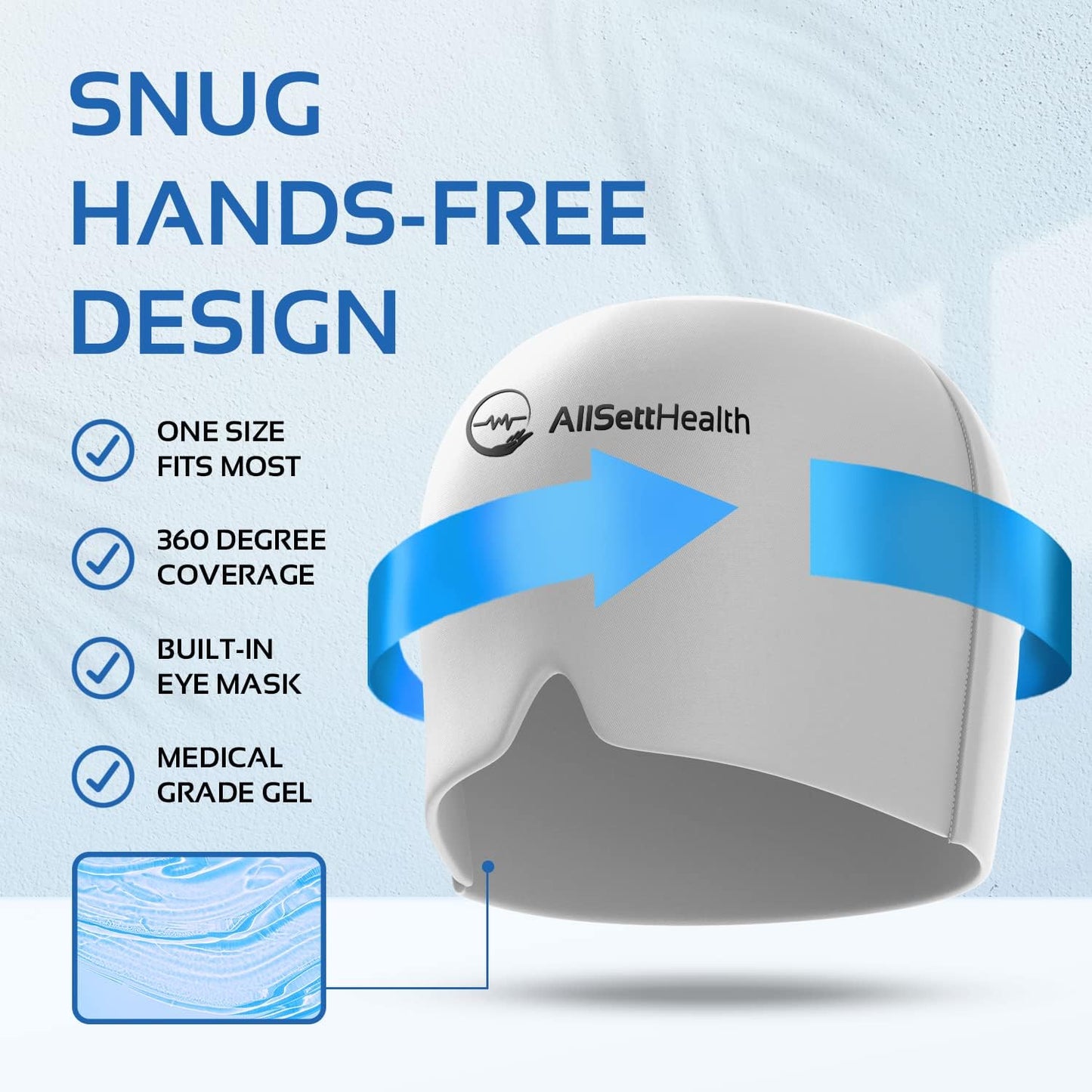 Migraine Relief Cap Ice Head Wrap Headache and Migraine Hat | Headache Relief with Hot/Cold Gel Head Ice Pack with Face and Eye Headache Mask Compress - Grey