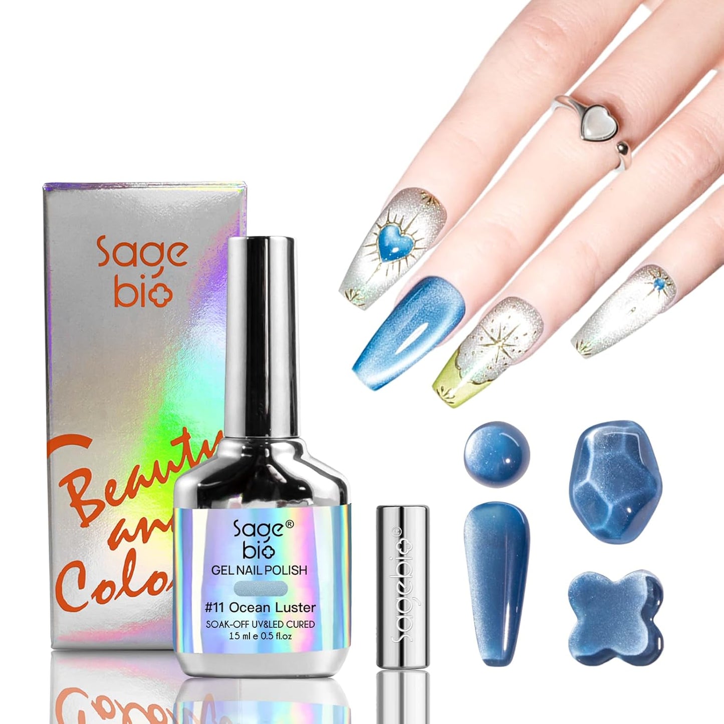 High-Density Cat Eye Gel Nail Polish with Magnet Stick, 15ml Dopamine Color Palette, Magnetic Effect Gel for DIY Manicure, Multiple Color Options - Ocean Luster