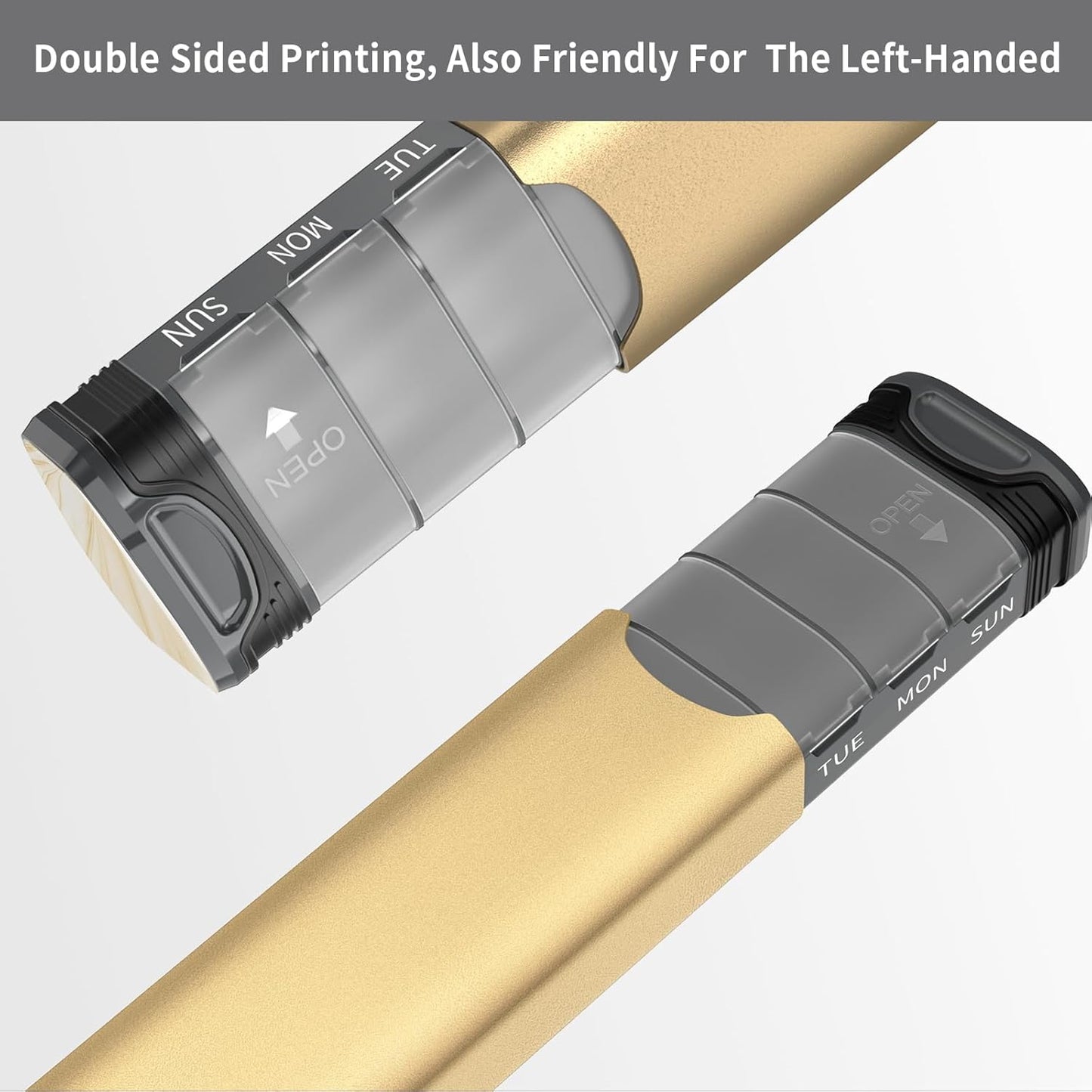 Metal Weekly Pill Organizer, Serfeymi Aluminum Daily Pill Box(Spare Gasket Provided),7 Day Pill Case Travel Medicine Organizer,Pill Containers with Individual Lid for Vitamins,Pills, Supplement-Gold