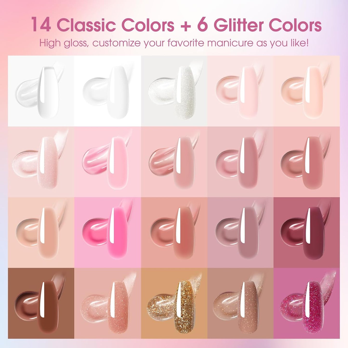 ROSALIND 20PCS Poly Nail Gel Kit -White Clear Poly Nails Gel Kit Starter Kit - Slip Solution Pro Nude Pink Nail Extensions Gel Set With UV Lamp Drill Nail Art Builder Kit