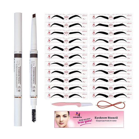 Eyebrow Stencils & Eyebrow Pencil, 30 Eyebrow Shaper Kit, Reusable Eyebrow Template With Strap & Eyebrow Razor, Waterproof Eyebrow Pen, 3 Minutes Makeup, Suitable for 98%