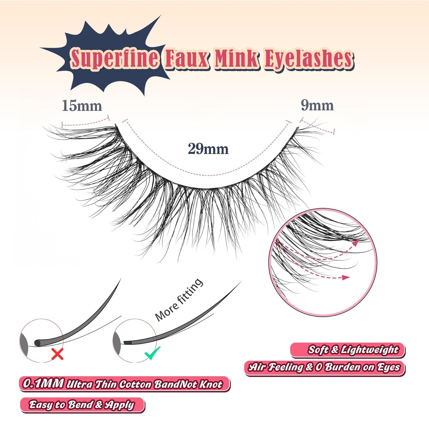 Natural Eyelashes Cat Eye Lashes Wispy Eyelash with 0.1MM Thin Band Strip Lash C Curl 7 Pair