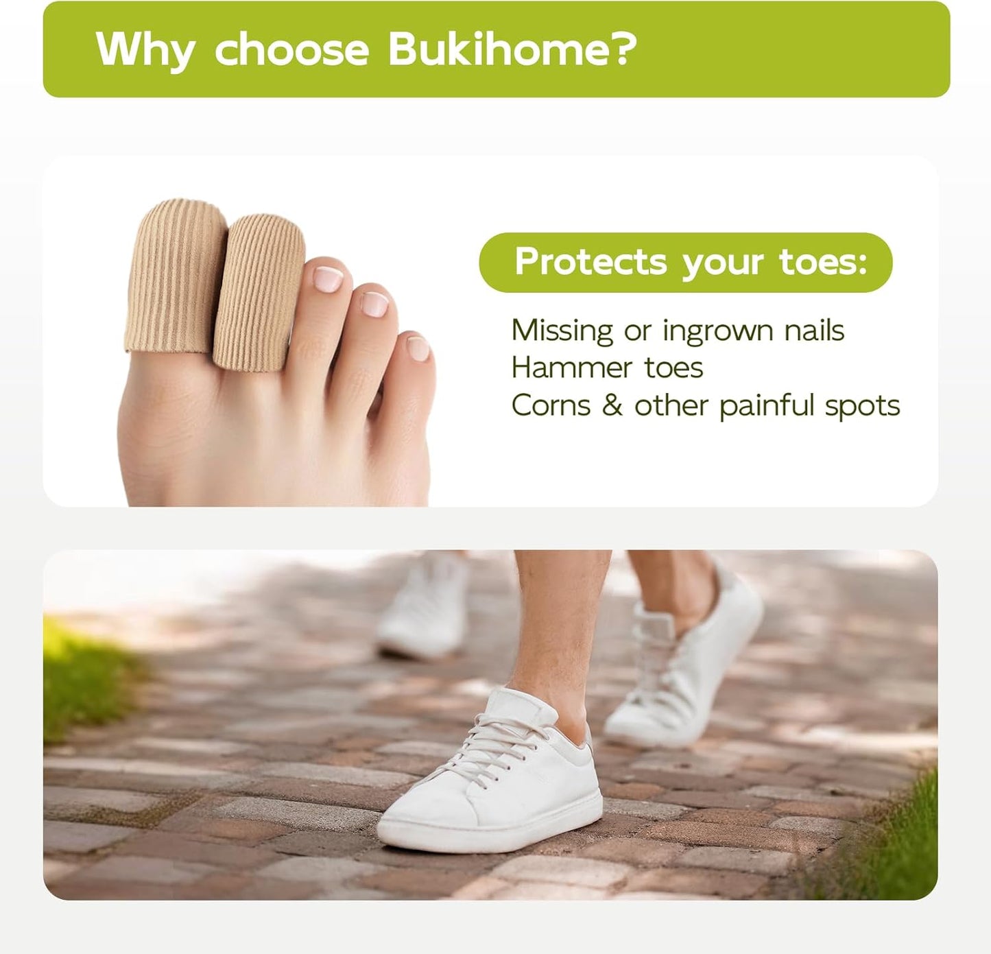 Bukihome 8 PCS Toe Protectors, Silicone Toe Caps Closed Toe Surface Fabric Sleeve Protectors, Prevent Pain Relief for Corns, Blisters and Ingrown Toenails (2PCS Large Size+ 6PCS Medium Size)[Upgrade]