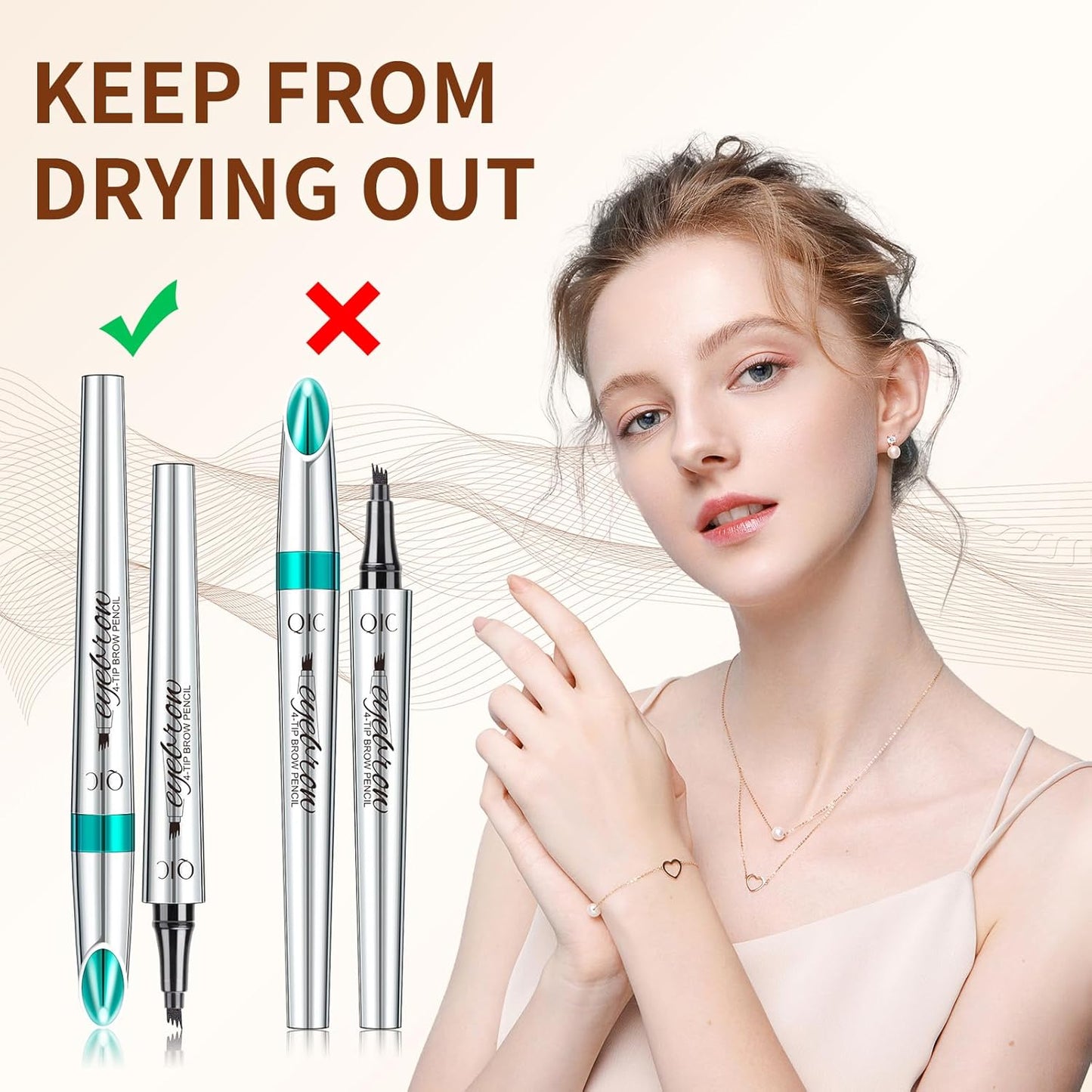 QIC Eyebrow 4 Tip Brow Pencil, Microblading Pen Waterproof Long-Lasting with Upgrade Micro-Fork Tip Applicator for Natural Brows (Dark Brown-02)