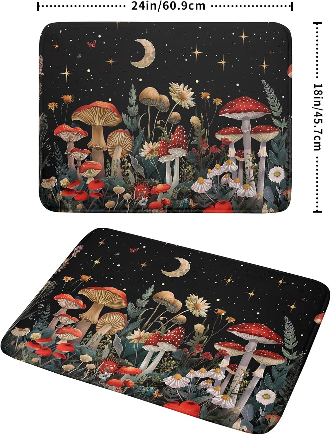 Black Mushroom Dish Drying Mat for Kitchen Counter Leaves Botanical Microfiber Dish Rack Mat Drainer Pad Washable Absorbent Dry Mat 18×24 Inch