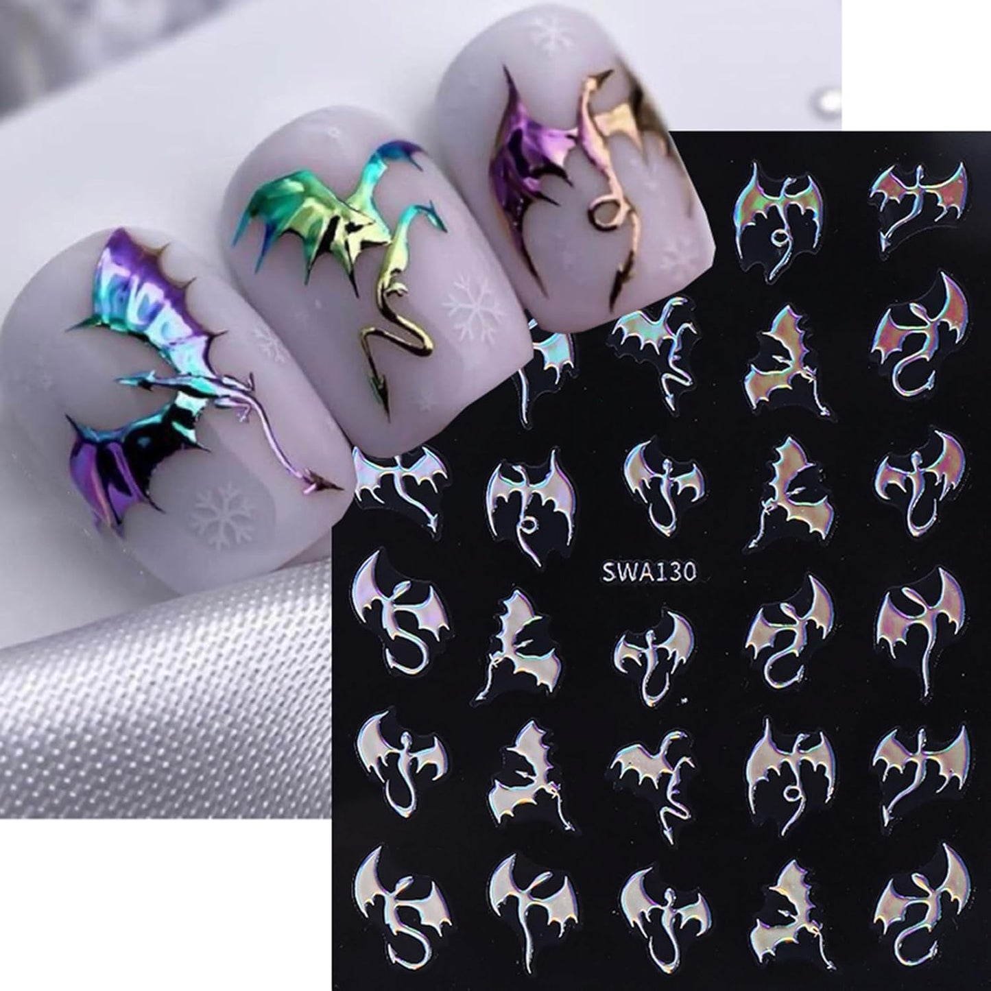 6 Sheets Halloween Nail Stickers Metal Flying Dragon Glitter Bat Nail Art Stickers Decals 3D Self Adhesive Nail Decals Glitter Bat Designs Nail Art Supplies Halloween Stickers for Nails for Women DIY