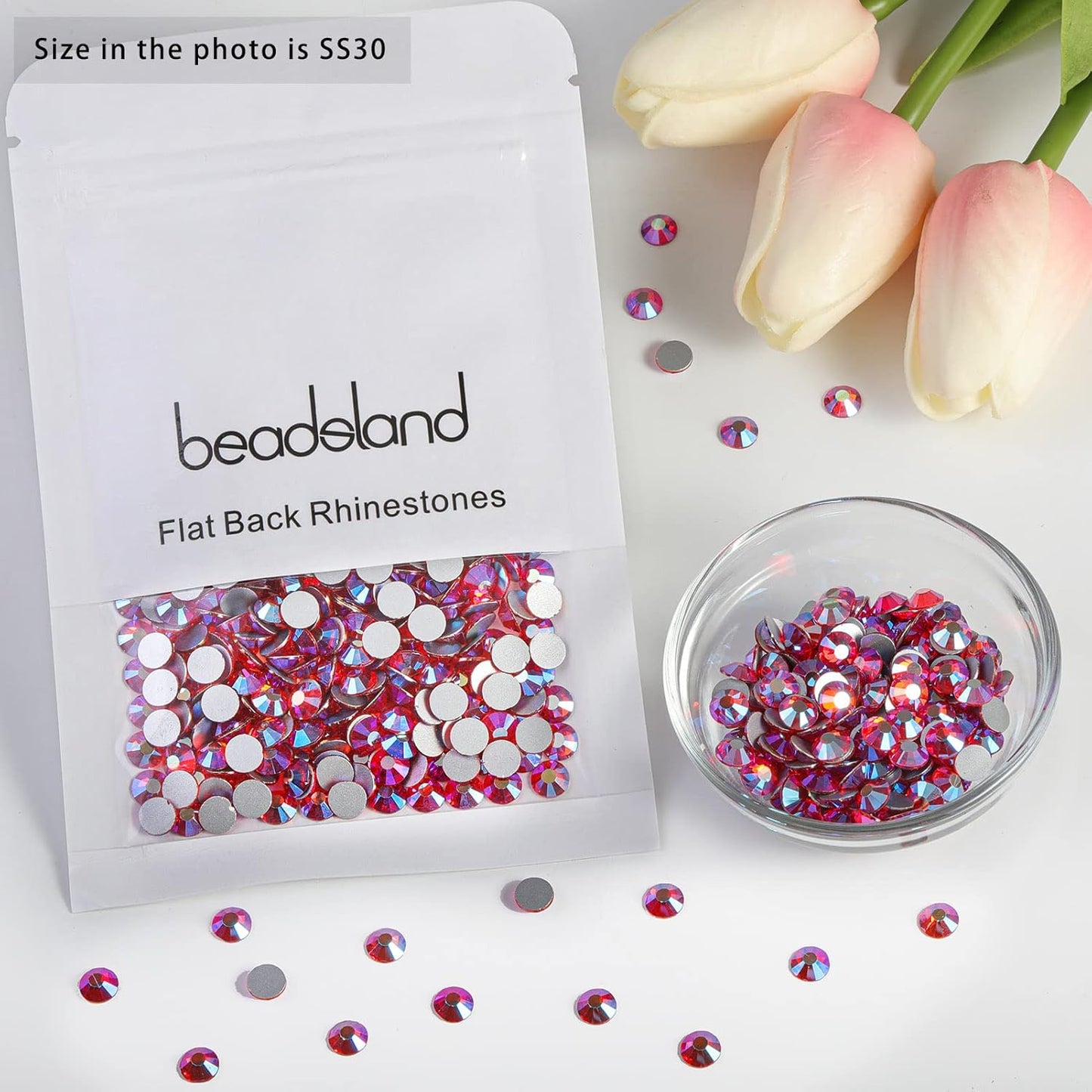 BEADSLAND 288 Pieces Flat Back Crystal Rhinestones Round Gems,Hyacinth AB,SS30,6.3-6.5mm