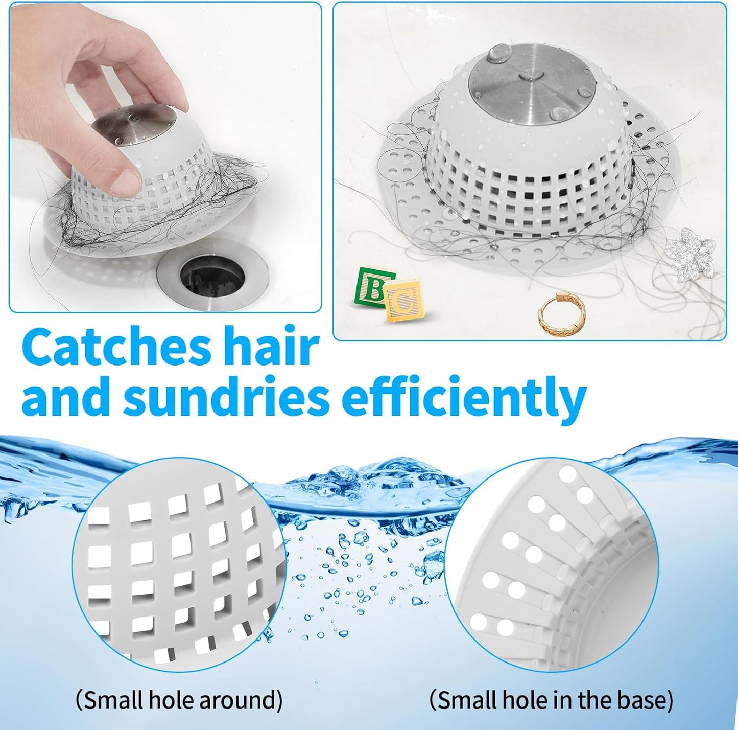 Shower Drain Hair Catcher, Bathtub Drain Cover Foldable Silicone Shower & Tub Protector for Pop-Up & Regular Drains