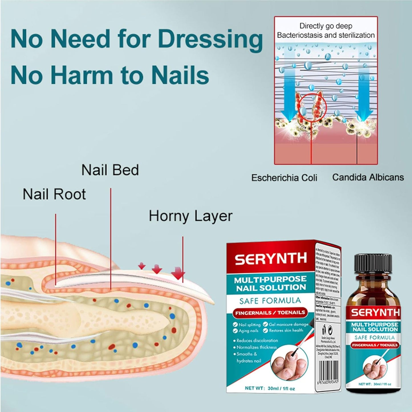 Multi-Purpose Nail Solution - Strengthener & Growth Treatment for Damaged Nails, Repair Care - Protects, Repairs & Aids Mild Onychomycosis Daily Recovery