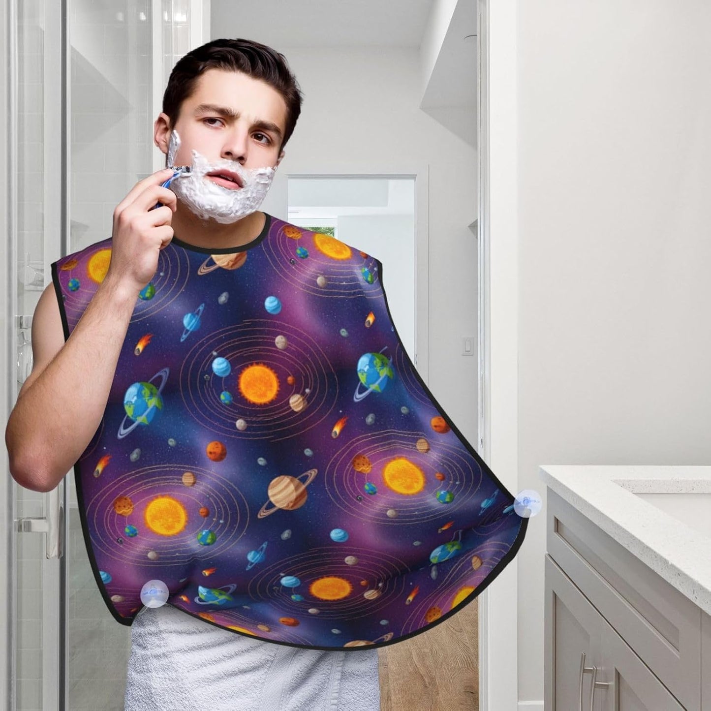 Men's Beard Maintenance Apron, Waterproof & Easy Clean, Galaxy Space Planet Solar System