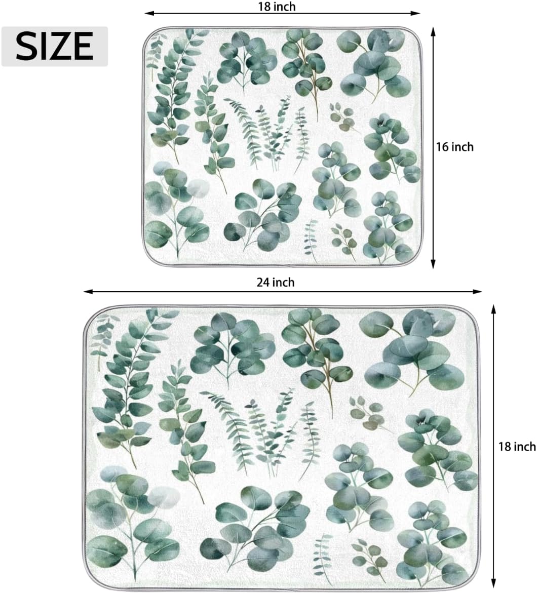 Hexteria Dish Drying Mat for Kitchen Counter Dish Mat Pad Absorbent Microfiber Kitchen Drying Mat Dish Drainer Rack Mat, 18x24 Inch, Eucalyptus Leaves