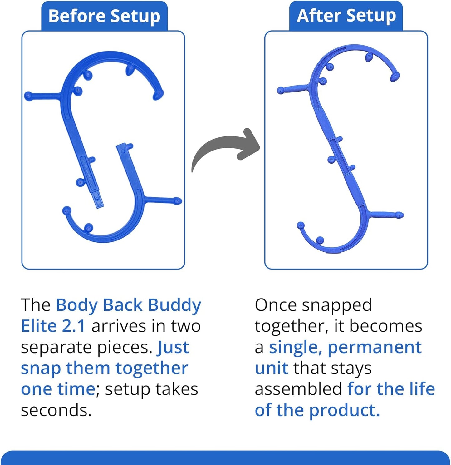 Body Back Buddy Elite Trigger Point Massage Tool, Neck and Back Massager Handheld, Manual Self Massager, Massage Cane, Muscle Knot Remover with Instructions, 2-Pack Bundle (Blue)