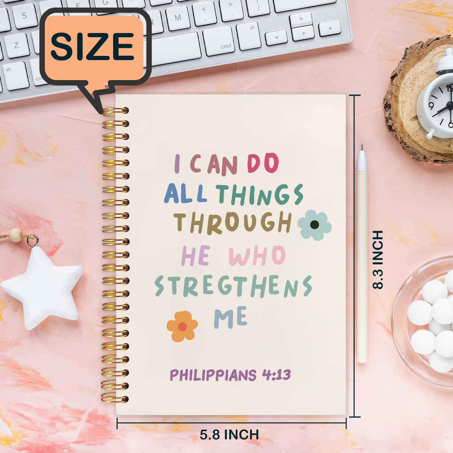 Christian Spiral Journal Notebook 5.5x8.3in, I Can Do All Things Through He Who Strengthens Me，Philippians 4:13 Bible Journal, Cute Floral Bible Notebooks for Note Taking, Hardcover Notebook