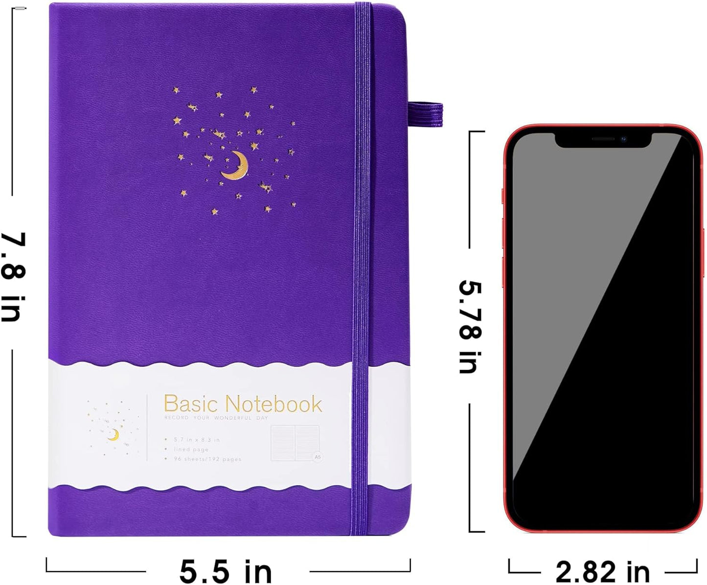 CAGIE Lined Journal Notebook for Work, Hardcover Notebook Journal with Pen Loop, A5 Notebook Journal Cover, Medium 5.7" x 8.3", (Purple Ruled), Gifts