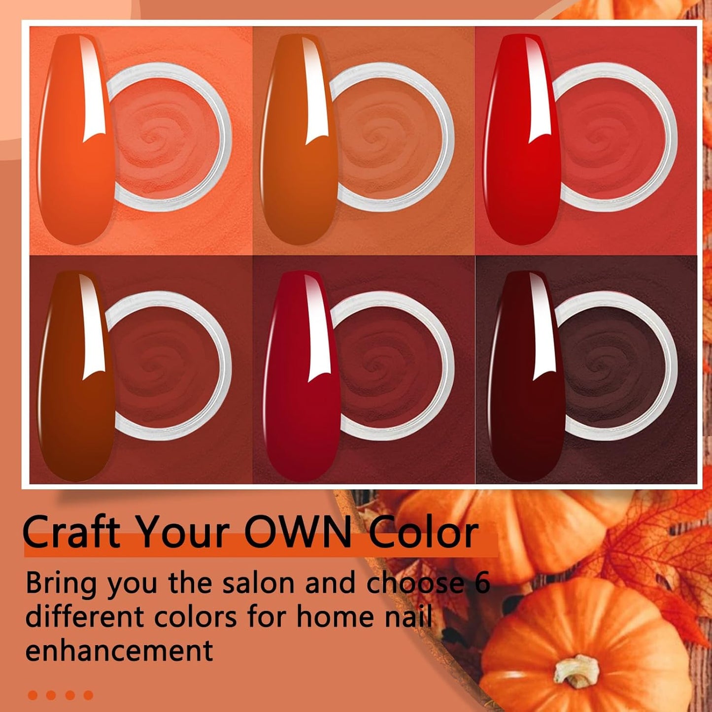 6 Colors Dip Powder Set, Orange Dark Red Wine Christmas Dipping Powder Color Set, Glossy Nail Art Manicure DIY Salon Home Gift for Ladies,YYSDDPS-02-6pcs