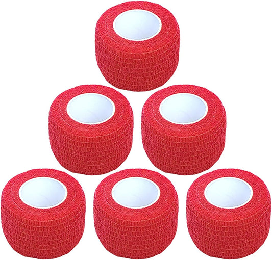 Hysiwen 6 Pack 1" x 5 Yards Self Adhesive Bandage Breathable Cohesive Wrap Self Adherent Vet Tape Self Stick Bandage Wrap for Sports, Athletic, Wrist, Ankle(Red)
