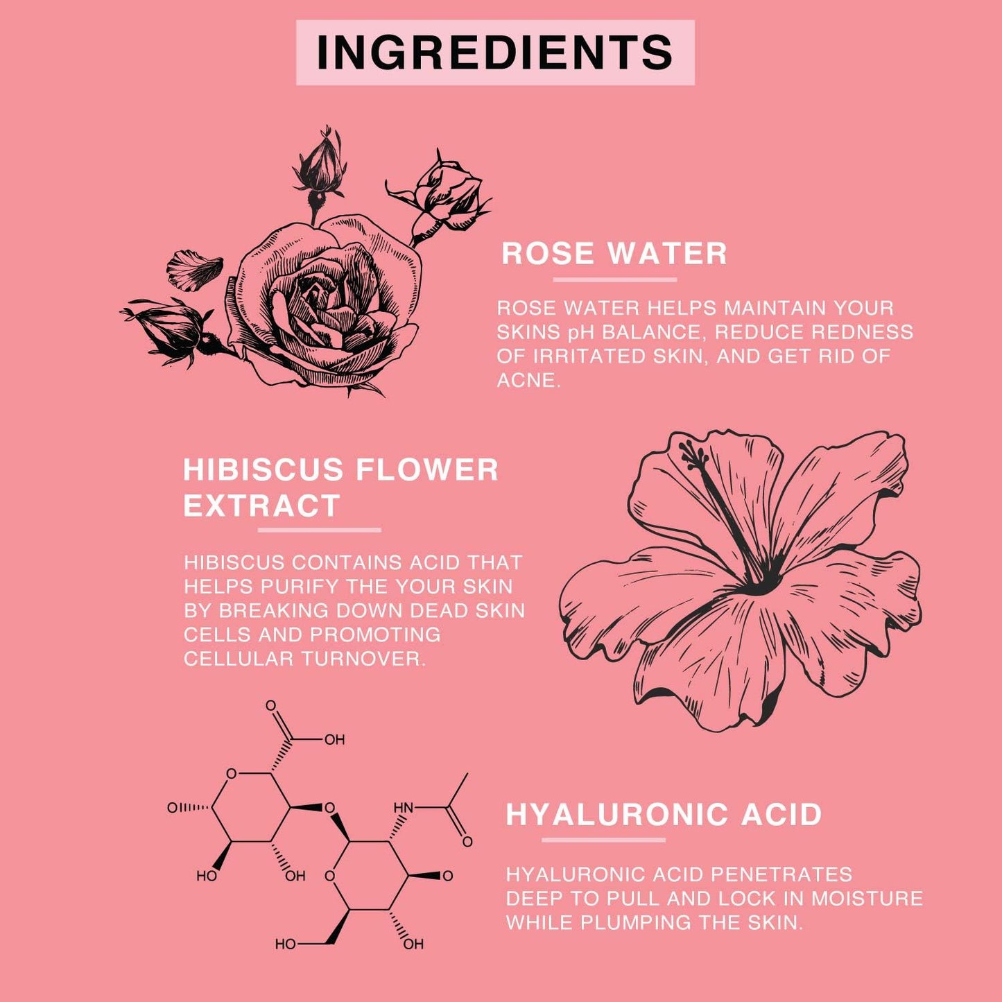 Rose Water Spray for Face & Body Refreshment with Moisturizing Hyaluronic Acid and Hibiscus water | Instant Hydration, Cooling, Calming & Conditioning (8 FL OZ)