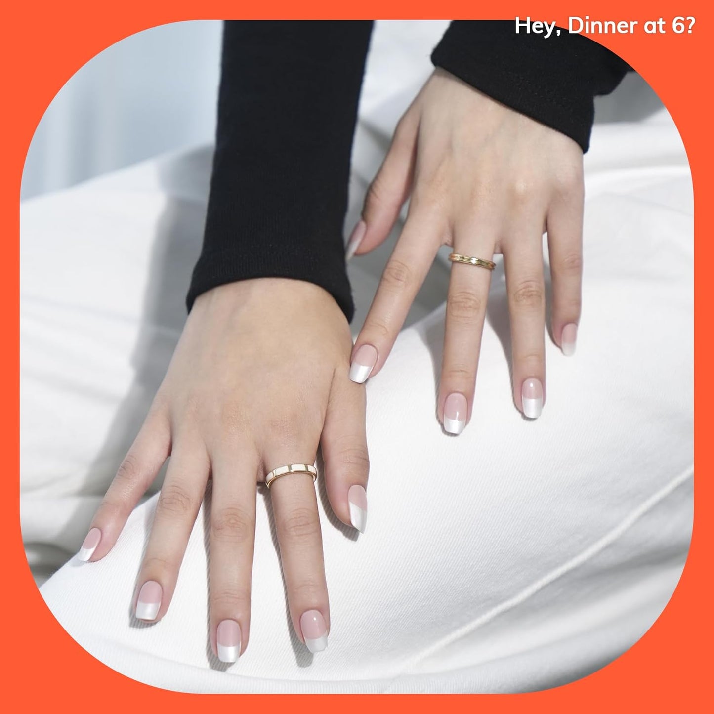 Semi Cured Gel Nail Strips | No LED Lamp Needed | French, Pink, Spring | Easy Apply & Remove, Salon Quality | Includes 28 Strips, 1 Prep Pads, Nail File & Wooden Stick - Hey, Dinner at 6?