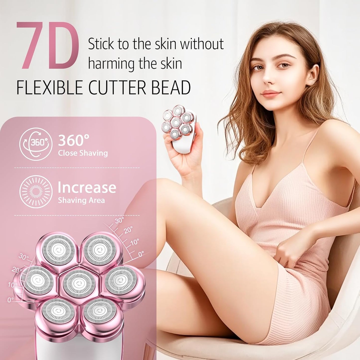 SHPAVVER Electric Razors for Women Legs: Rechargeable Body Shaver - Waterproof Wet Dry Hair Remover - Trimmer for Lady Face Underarms (Pink)