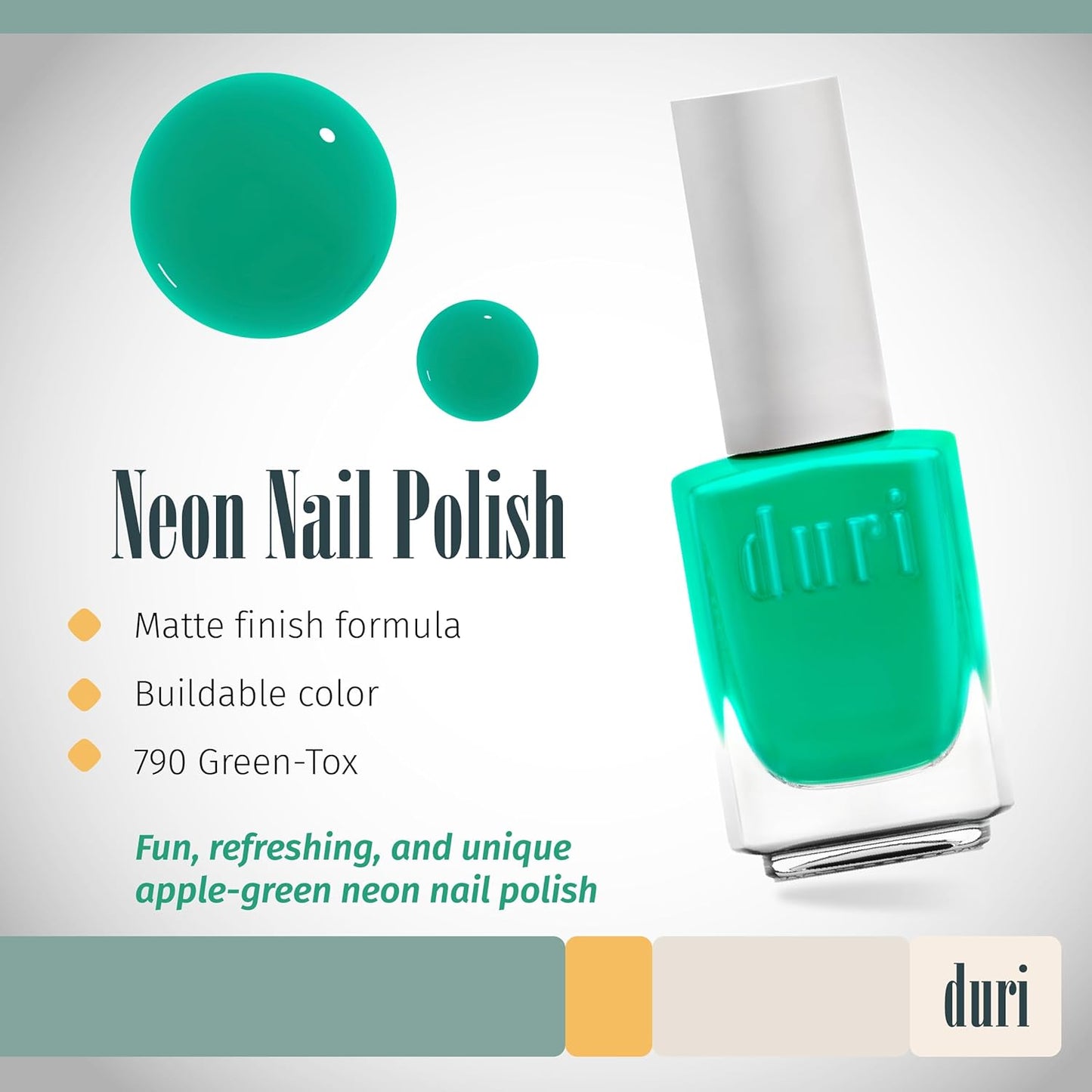 duri 790 Radiant Burst - Neon Green Nail Polish, Semi Matte, Quick Drying, 0.45 Fl Oz