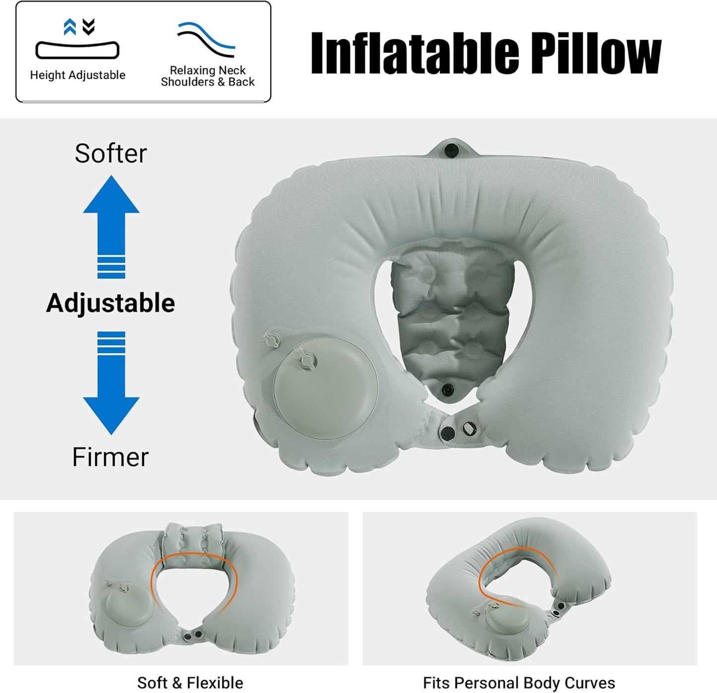 MABOZOO U-Shaped Hot Bathtub Pillow,Inflatable Spa Pillows for Hot Tub with Adjustable Button for Shower, Neck Support Headrest & Leg Pillow for Relaxation Spa Soak in Bathtub