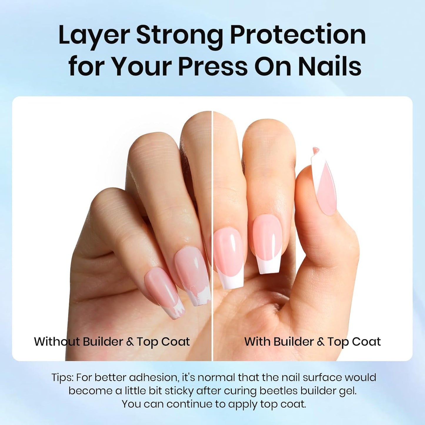 Beetles Builder Gel and Extra Glossy Top Coat No Wipe for Nails, 15ml Low Heat Hypoallergenic Clear 7 in 1 Builder High Shine Long Lasting Top Coat Gel Nail Polish with Detachable Liner Nail Brush